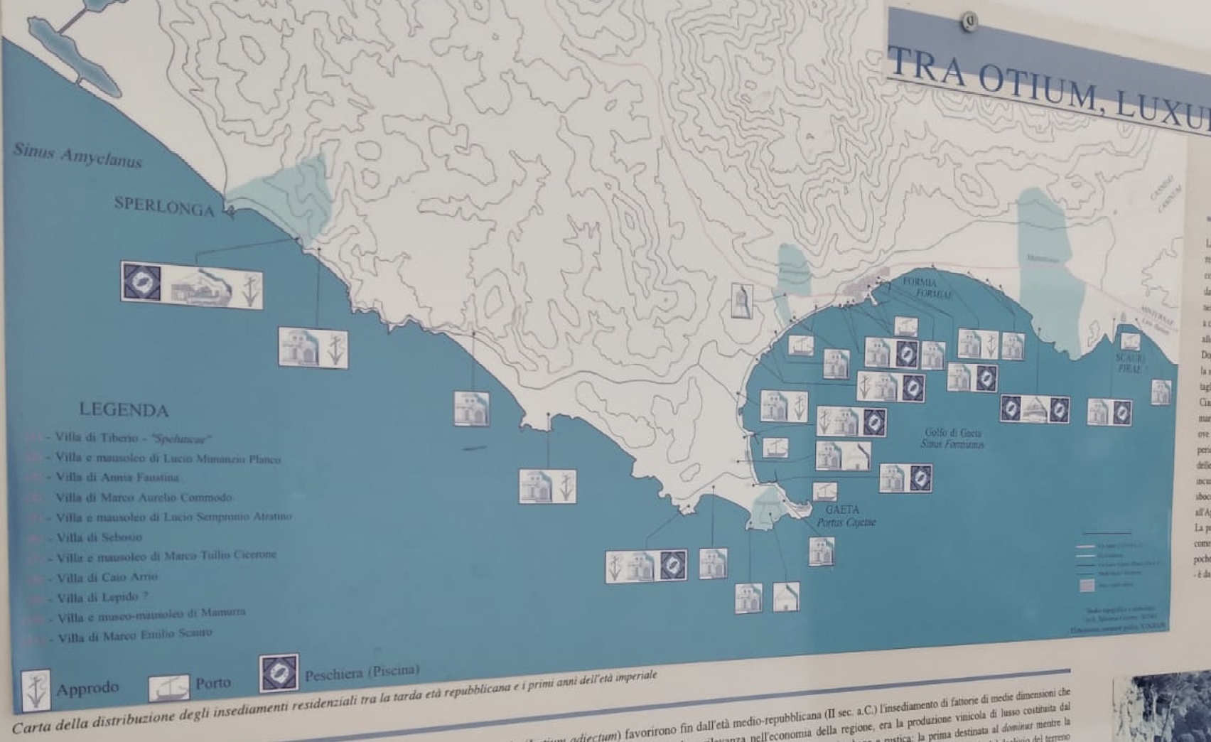 Museo Archeologico Nazionale di Sperlonga: la mappa degli insediamenti residenziali (ville) dei romani nel periodo tra la tarda età repubblicana e i primi anni dell'Impero tra Sperlonga e il Golfo di Gaeta e Minturno (Riviera di Ulisse)