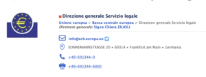 iferimenti ufficiali e pubblici della Direttrice Generale del Servizio Legale di BCE, prof. Avv. Chiara Zilioli