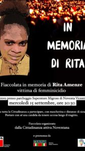 fiaccolata per Rita Amenze mercoledì 15 settembre locandina