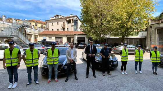 I primi sei degli 11 nuovi agenti della polizia locale di Vicenza presentati da Naclerio, Rucco e Parolin