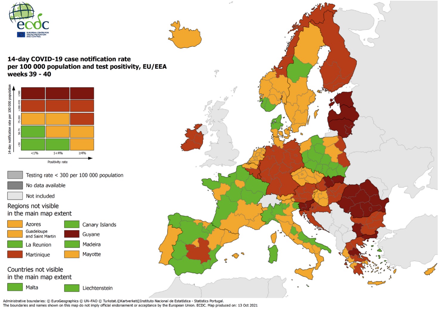 Covid, mappa del Centro europeo per la prevenzione e il controllo delle malattie (ECDC)