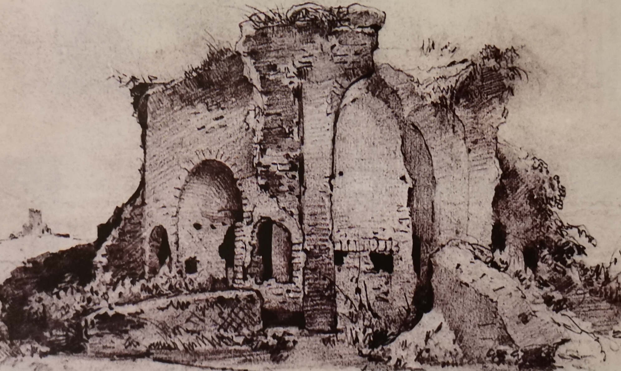Disegno di Pasquale Mattej del 1845, raffigurante il cosiddetto "Tempio di Giano" nel 1847