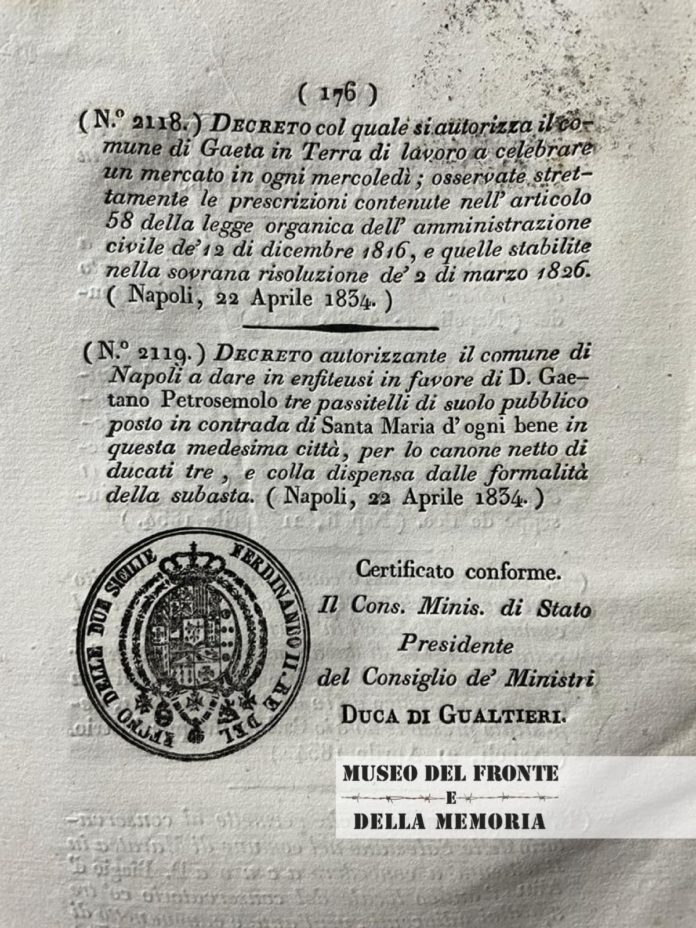 Mercato settimanale di Gaeta, antico documento