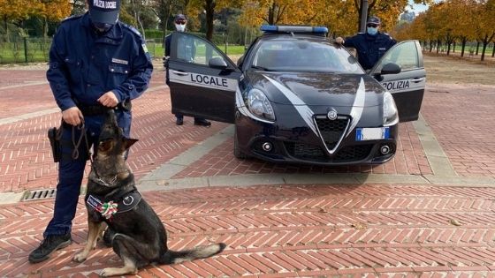 Cane Aria supporta Polizia locale di Vicenza a Campo Marzo nella caccia ai pusher