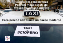 Taxisti, Aduc: padroni monopolisti del trasporto urbano privato? Taxisti in sciopero e monopolisti?