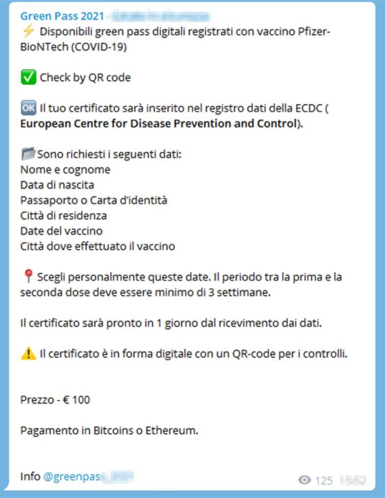 Green pass su Telegram, operazione no-vax free