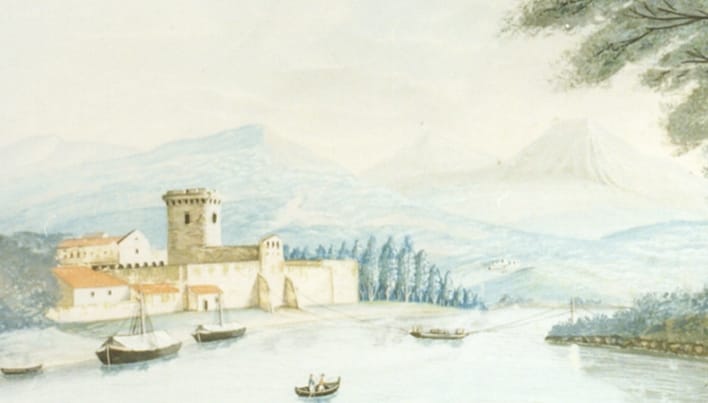 scafa e bastia di Traetto sul Garigliano, primo Ottocento.