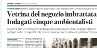 Punto vendita Eni imbrattato, giovani Fridays for Future Vicenza contro GDV: “non siamo criminali” fridays for future Vicenza vetrina ENI imbrattata articolo GDV