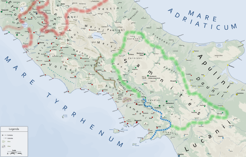 Territori coinvolti nella terza guerra sannitica.