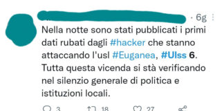 Nuovo attacco hacker Ulss venete, Maria Teresa Turetta (CUB Veneto) a Zaia: a chi sono affidati dati sensibili cittadini? Tolleranza finita! Attacco hacker, tweet 1