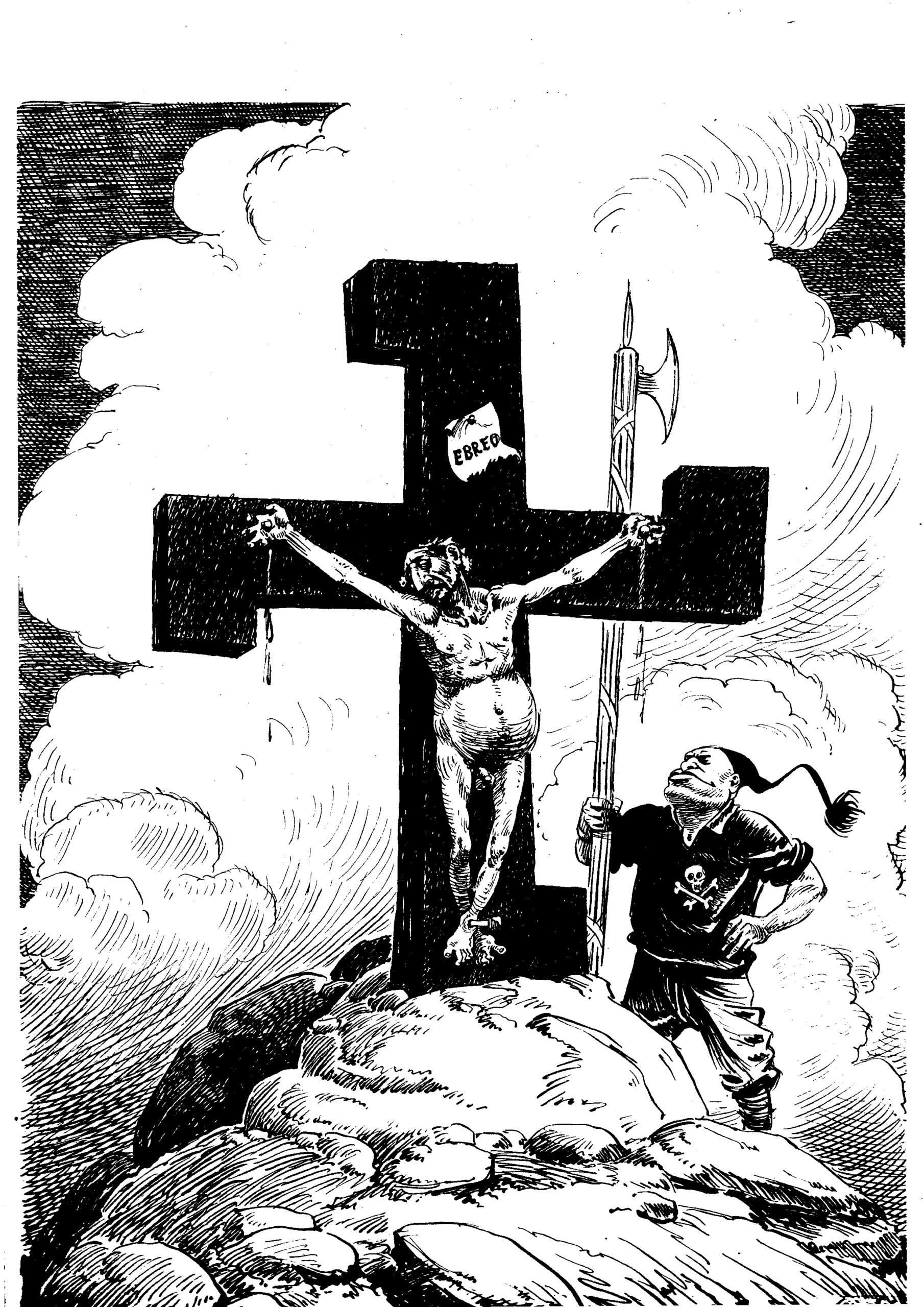 Bernardo Leporini: caricatura di Mussolini sotto l’ebreo crocifisso