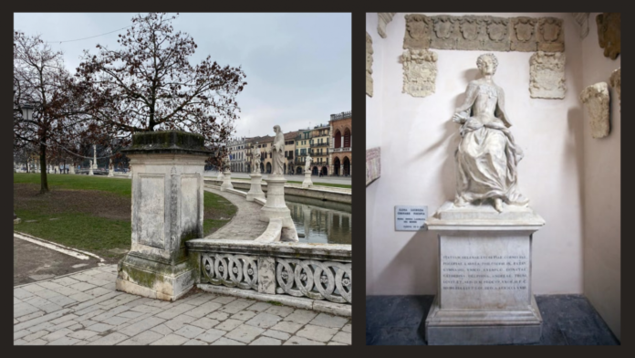 Le uniche due statue femminili in Prato della Valle (immagine da MiRiconosci.it)