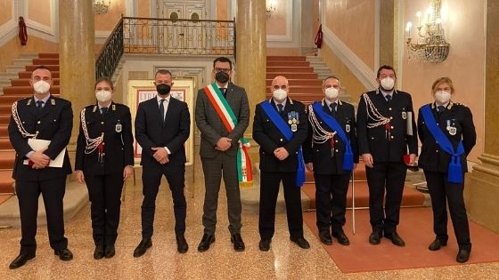 Sindaco di Vicenza Rucco, consigliere Naclerio e agenti alla festa della polizia locale di Vicenza