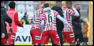 Il Vicenza batte l’Ascoli e entra in zona play out. Poggi: ottimo risultato ma il bello viene dopo la sosta Lr Vicenza Ascoli, Zonta esulta dopi il gol