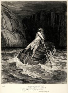 Caronte nelle acque dell'Acheronte. Disegno di Gustave Doré (1857).