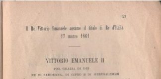 17 marzo 1861, Vittorio Emanuele II proclamato primo re d’Italia. Ma è il primo o il secondo? E la prima legislatura è l’VIII… Il re Vittorio Emanuele assume il titolo di Re d'Italia - 17 marzo 1861 (immagine da Wikipedia)