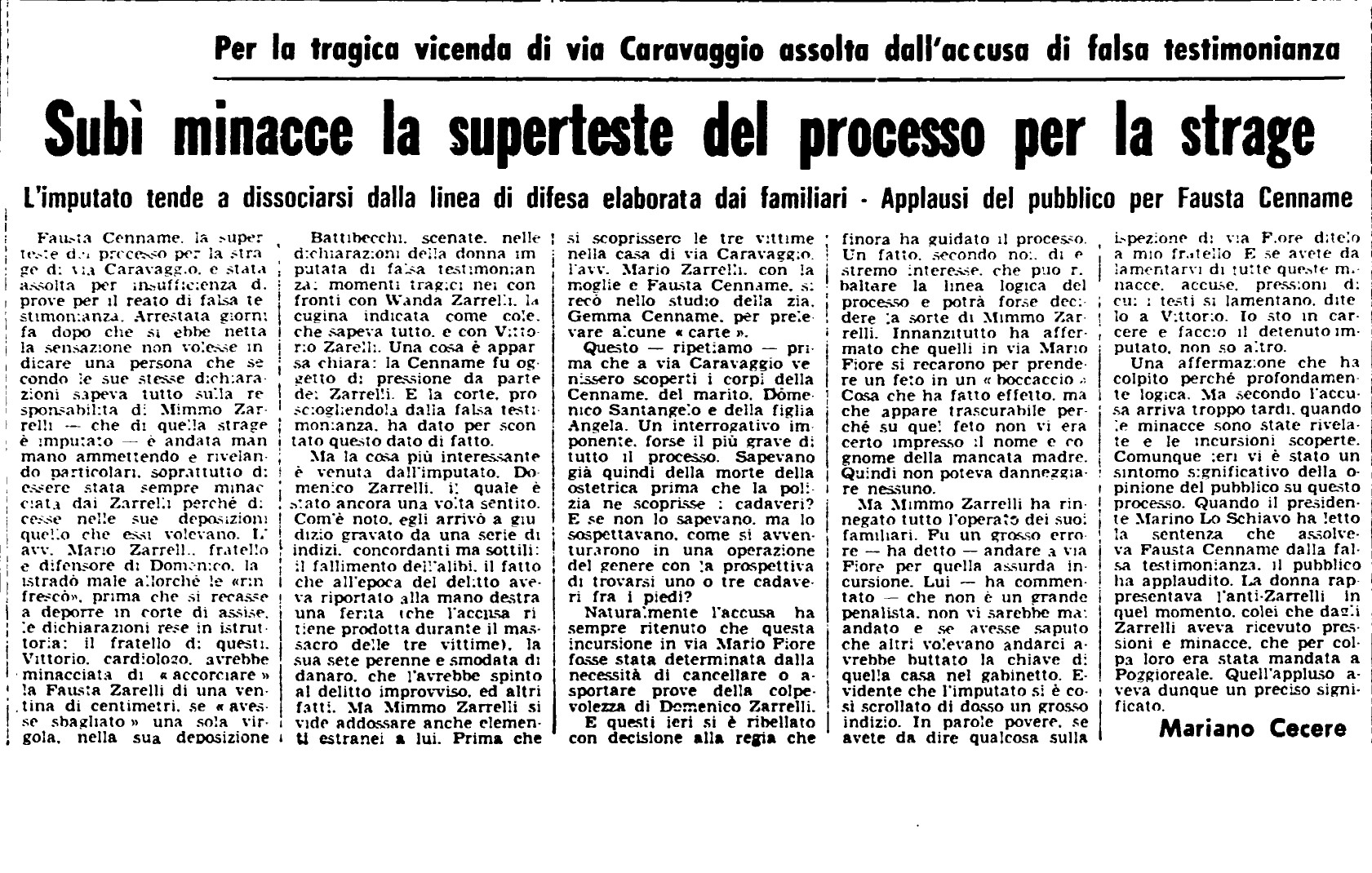 Il trafiletto dedicato al processo a Fausta Cenname. L'Unità, 1978.