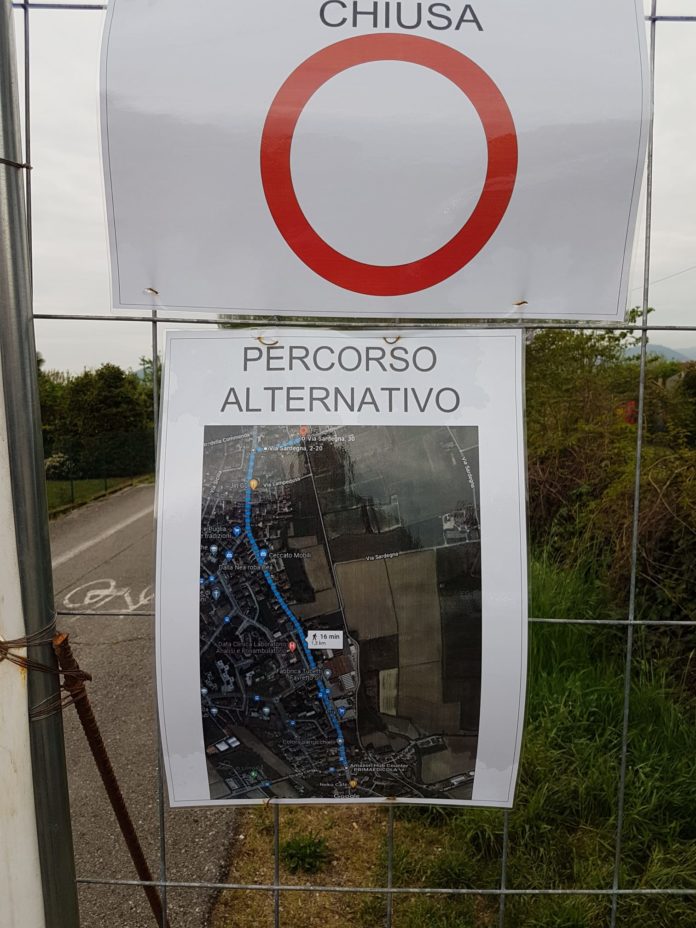 Ciclabile Casarotto di Vicenza interrotta