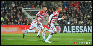 Le dichiarazioni al termine di Alessandria – LR Vicenza 0-1 di Sebastien De Maio, Francesco Baldini e Christian Maggio Alessandria - Vicenza, De Maio esulta dopo il gol della speranza