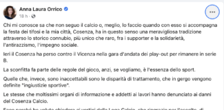 Dopo presidente del Cosenza anche la parlamentare Orrico (M5S) entra a gamba tesa su Lega di B contro (il) Vicenza: l’intervista all’on. Zanettin Post di Anna Laura Orrico su play out Lr Vicenza - Cosenza