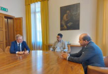 Presidente del Copasir Adolfo Urso in visita accolto dal presidente della Provincia Rucco e dal prefetto Signoriello Provincia di Vicenza, da sx. Adolfo Urso, Francesco Rucco e Pietro Signoriello