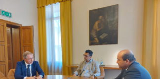 Presidente del Copasir Adolfo Urso in visita accolto dal presidente della Provincia Rucco e dal prefetto Signoriello Provincia di Vicenza, da sx. Adolfo Urso, Francesco Rucco e Pietro Signoriello