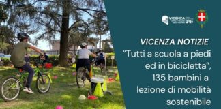 “Tutti a scuola a piedi ed in bicicletta”, Celebron e Tolio: 135 bambini a lezione di mobilità sostenibile a Vicenza con Fiab e Comune