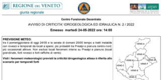 Meteo in Veneto oggi, dal pomeriggio ancora stato di attenzione allerta gialla per criticità idrogeologica meteo veneto oggi