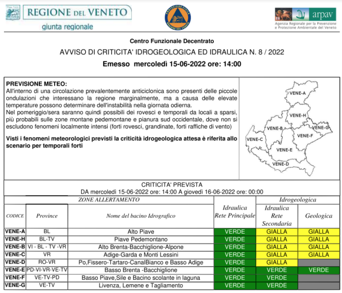 meteo veneto oggi