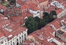 Non solo Palladio, i giardini di Santa Corona: una pausa verde fra i palazzi di Corso Palladio I Giardini e la Chiesa di Santa Corona (da Google Earth)