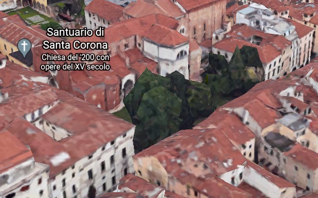 I Giardini e la Chiesa di Santa Corona (da Google Earth)