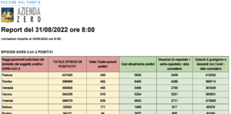 Covid Veneto 31/8: 2848 casi. VI 539 PD 499 TV 482 VE 485 VR 516 BL 171 RO 94. Morti 2 (-5), Intensiva 18 (-1), Medica 385 (-11), vaccini 1049 Dati casi Covid per provincia in Veneto al 31 agosto ore 8