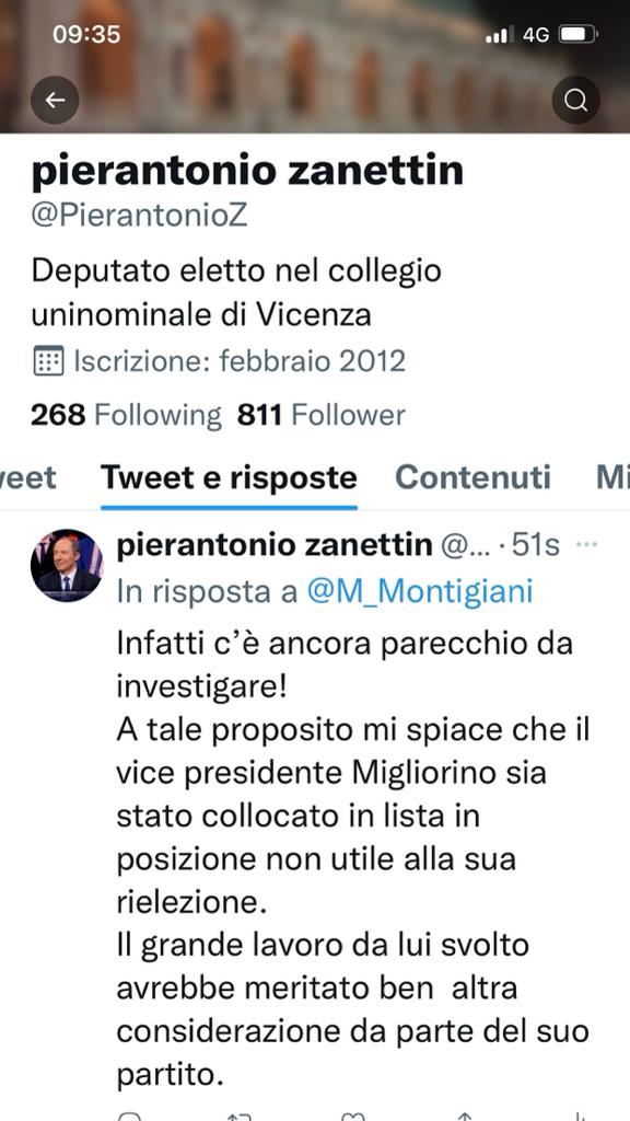Il twit dell'on. Zanettin (FI) sul collega Migliorino (M5S)