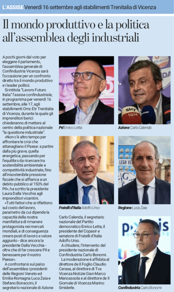 Confindustria Vicenza invita tutti meno Forza Italia con Zanettin e M5S...