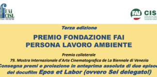 Persona, lavoro, ambiente. A Venezia il Premio Fai-Cisl ai film dedicati a questi temi persona