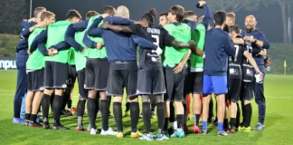 Giallocelesti da sogno, tripletta dell’FC Arzignano Valchiampo all’Albinoleffe Stadium: Piana, Fyda e Tremolada in rete Fc Arzignano Valchiampo festanti a fine partita