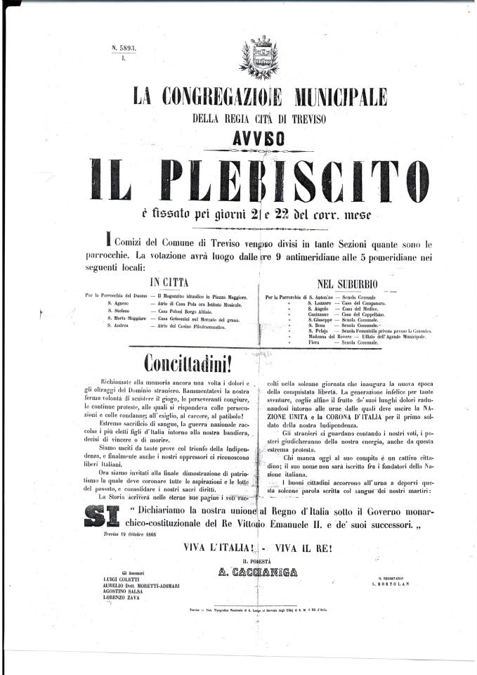 Treviso, manifesto per il plebiscito annessione al Regno d'Italia