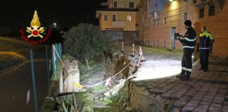 Parte cortile condominio in Viale Fusinato a Vicenza sprofonda di due metri: intervento e rilievi dei vigili del fuoco Cortile condominio sprofonda di due metri, intervengono i vigli del fuoco