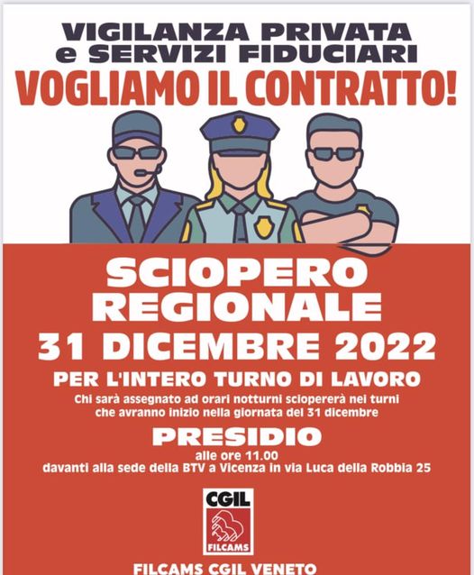 Filcams Cgil Vicenza:sciopero veneto 31 dicembre 2022, presidio davanti a gruppo Battistolli