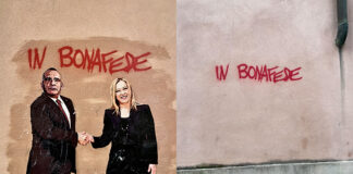 Messina Denaro e Meloni, murales provocatorio dello street artist veneto Evyrein apparso e scomparso in poche ore Messina Denaro e Meloni evyrein