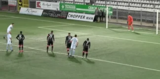 Coppa Italia Serie C, match di andata: Virtus Entella – LR Vicenza 1-0 grazie al rigore di Morosini Morosini batte il rigore della vittoria della Virtus Entella con l'Lr Vicenza (foto Radio Aldebaran)