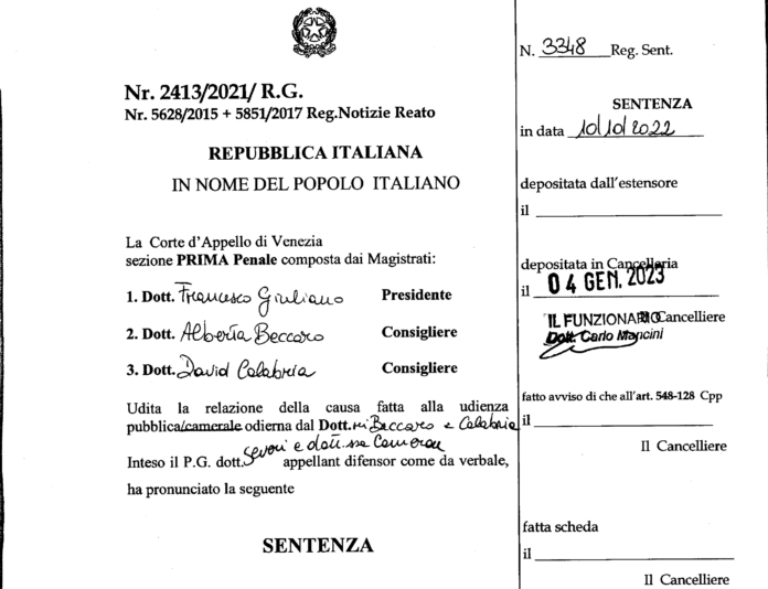 Processo d'appello BPVi: sentenza con motivazioni della Corte d'Appello di Venezia