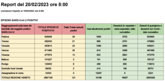 Covid Veneto 20 febbraio: 121 casi, 0 morti. A Vicenza 13 nuovi casi e 0 decessi. La tabella delle province Dati casi Covid per provincia in Veneto al 20 febbraio ore 8