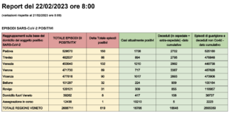 Covid Veneto 22 febbraio: 619 casi, 4 morti. A Vicenza 153 nuovi casi e 2 decessi. La tabella delle province Dati casi Covid per provincia in Veneto al 22 febbraio ore 8