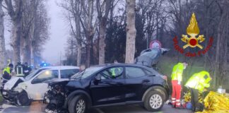 Lonigo, incidente stradale tra due automobili: tre feriti soccorsi da Vigili del fuoco e Suem
