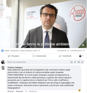 Commento di un utente sulla pagina Facebook della lista Rucco