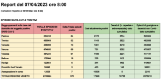Covid Veneto 7 aprile: 376 casi, 0 morti. A Vicenza 61 nuovi casi e 0 decessi. La tabella delle province Dati casi Covid per provincia in Veneto al 7 aprile ore 8 copia