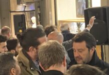 Ugone folgorato sulla via di palazzo Trissino non abbraccia dio della politica: “Non voglio essere ostacolo politico a danno soci BPVi”. O della Lega? Luigi Ugone, Mario Zambon e altri collaboratori a colloquio con Matteo Salvini il 17 marzo al lancio di Rucco da parte della Lega