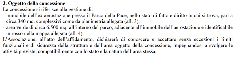 Oggetto della concessione dell'area del Parco della Pace denominata ex Aerostazione