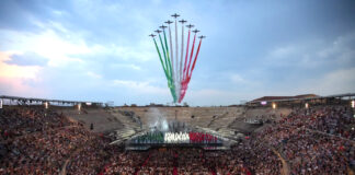 100 anni di Aeronautica Militare sul Palco del 100° Arena di Verona Opera Festival 2023 Arena di Verona: Aida 2023 e le Frecce Tricolori (Ennevi Foto)